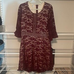 Elegant Lace Burgundy Dress